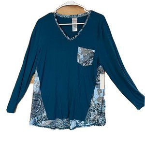 NWT Chico’s womens sz 2 medium Paisley Woven-Back Tunic teal Shirts